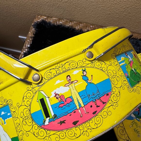 Vintage Sewing Basket Tin Victorian Old New York  Arch Oval Handle - Picture 10 of 13